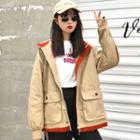 Hood Color Block Zip Jacket Khaki - One Size