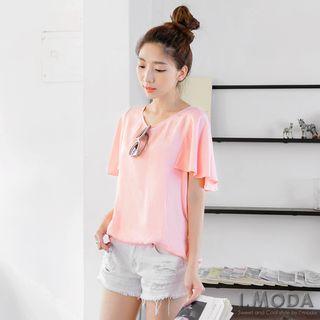 Round-neck Drapery Sleeve Top