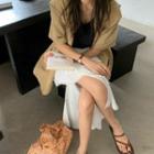 Plain Loose-fit Short-sleeve Light Jacket / Lace Irregular Midi Skirt