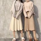 Set: Turtleneck Cable-knit Sweater + Knit Skirt