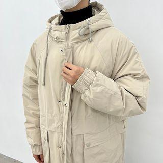Long Sleeve Plain Hooded Long Padded Jacket