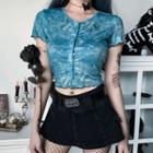 Short-sleeve Tie-dye Print Button-up Crop Top