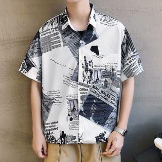 Newspaper Print Short-sleeve Shirt