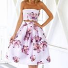 Strapless Printed Dress