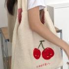 Cherry Print Fleece Tote Bag Off-white - One Size