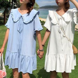 Ruffle Trim Tie-neck Dress