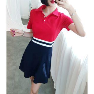 Half-placket Color-block Polo Dress