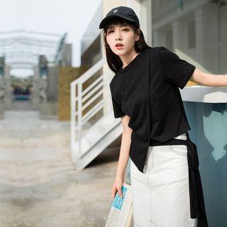 Set: Short-sleeve Lace-up Top + Skirt