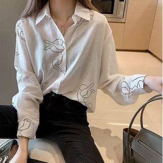 Long-sleeve Vintage Print Shirt