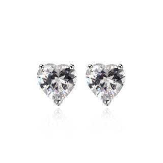 Fashion Romantic Heart Shaped Cubic Zircon Stud Earrings Silver - One Size