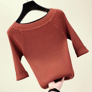 3/4-sleeve Rib Knit Top