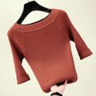 3/4-sleeve Rib Knit Top