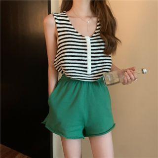 V-neck Striped Tank Top / High-waist Shorts