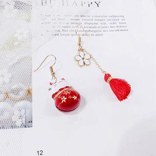 Cat & Tassel Drop Non-matching Earring