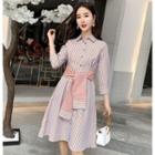 3/4-sleeve Striped A-line Shirt Dress
