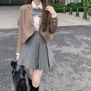 Plaid A-line Skirt / Blazer / Neck Tie Shirt