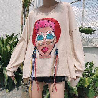 Printed Lettering Strap Long Sleeve T-shirt