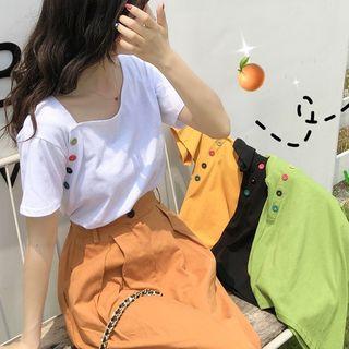 Asymmetric Button Short Sleeve Top