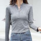 Long-sleeve Half-zip Ribbed T-shirt