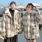 Couple Matching Plaid Fleece-lined Zipped Jacket