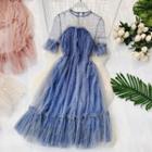 Sequined Mesh Short-sleeve A-line Dress