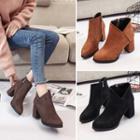 Faux Suede V Accent Block Heel Ankle Boots