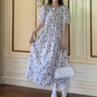 Short-sleeve Floral Print Dress / Shawl