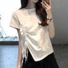 Round-neck Asymmetrical Drawstring Short-sleeve T-shirt