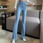 High-waist Side-slit Flare Jeans