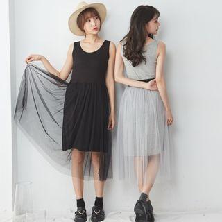 Mesh Overlay Tank Dress