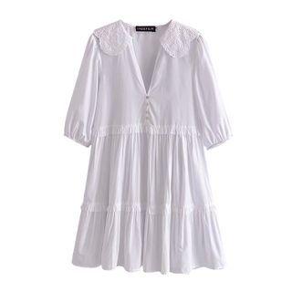 Balloon-sleeve Tiered Mini A-line Dress