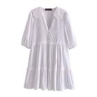 Balloon-sleeve Tiered Mini A-line Dress