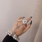 Faux Pearl Alloy Ring Bracelet 1pc - Silver & White - One Size