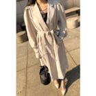 Double-breasted Puff-sleeve Trench Coat With Sash