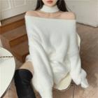 Choker Detail Off-shoulder Sweater White - One Size