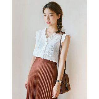 V-neck Sleeveless Frilled Top