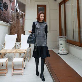 Pleat-hem Shepherd Plaid Dress
