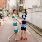 Set: Stripe Knit Polo Shirt + H-line Skirt