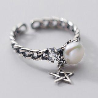 925 Sterling Silver Star Faux Pearl Ring As Shown In Figure - One Size