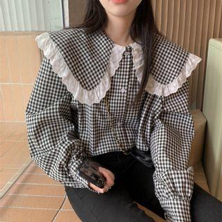 Long-sleeve Peter Pan Collar Lace Blouse