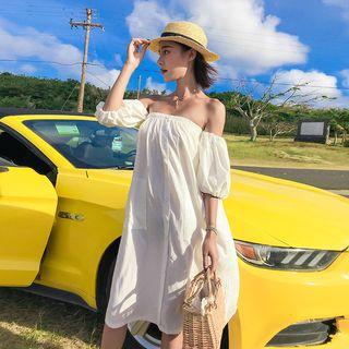 Off-shoulder Puff-sleeve Tank Dress