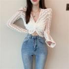 Twisted Long-sleeve Cropped Lace Top