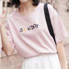 Elbow-sleeve Lettering T-shirt Pink - One Size