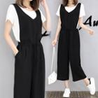 Set: Short-sleeve T-shirt + Sleeveless Cropped Chiffon Jumpsuit