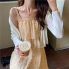 Spaghetti-strap Floral Midi A-line Dress / Plain Cardigan