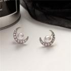 Faux Pearl Rhinestone Moon Earring 1 Pair - Earrings - One Size