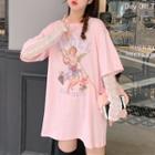 Printed Short-sleeve T-shirt / Long-sleeve Lace Top