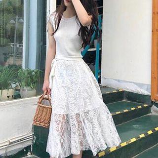Set: Knit Tank Top + A-line Midi Skirt