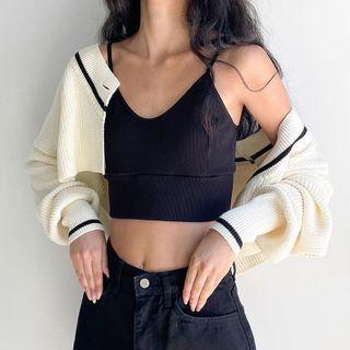 Oversize Stripe V-neck Cardigan