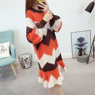 Color-block Ruffled Sweater Dress